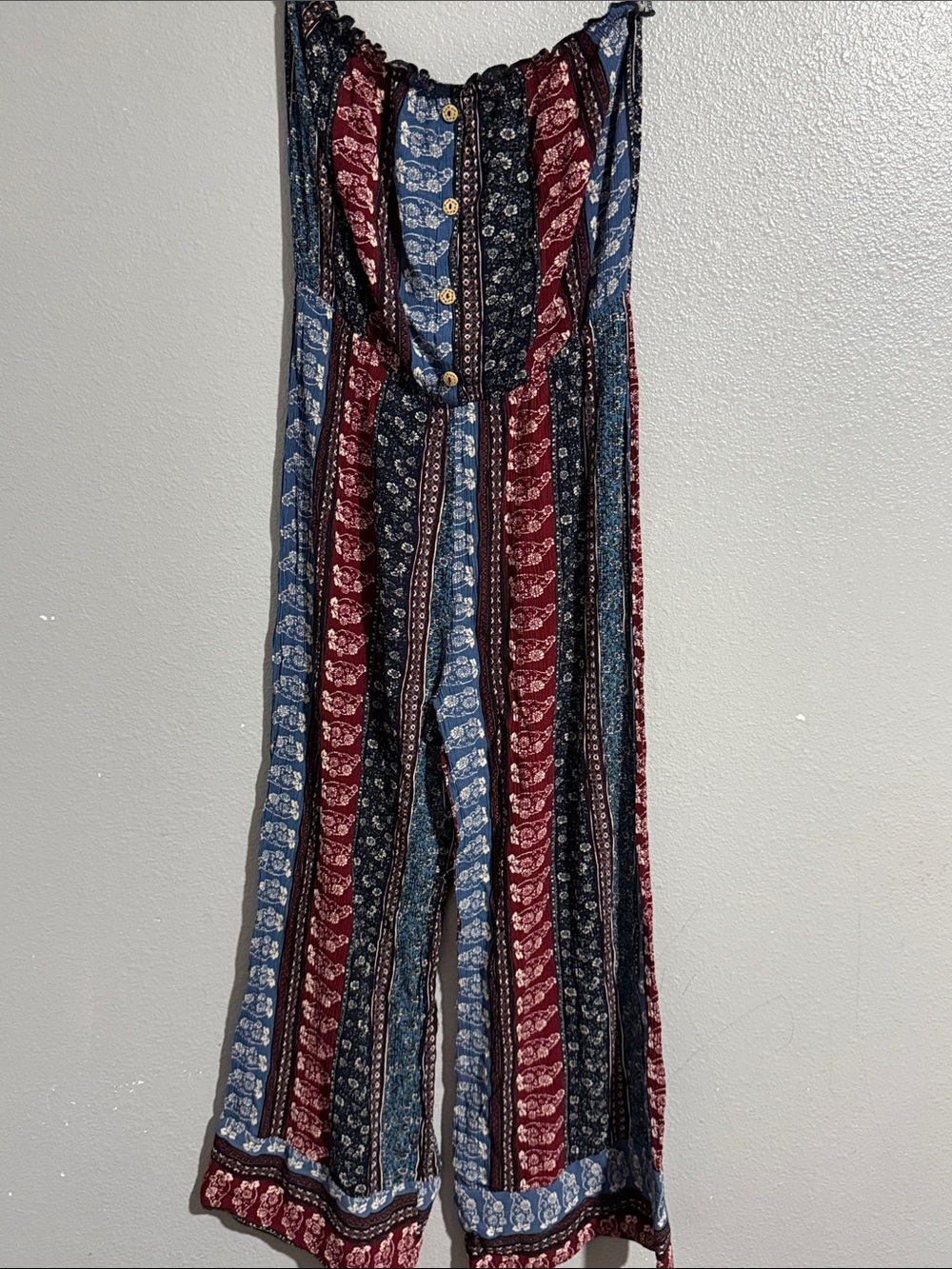 Papaya Striped Paisley Wide-Leg Jumpsuit in Red and Blue
